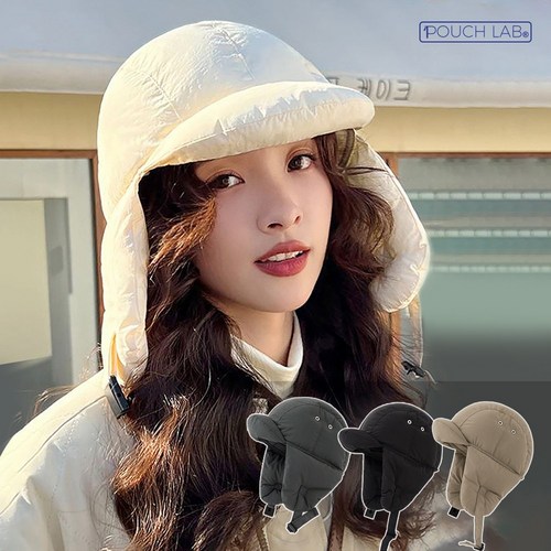 파우치랩 경량 겨울 방한 패딩모자 귀도리 모자
