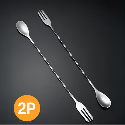 봄집사 스텐 칵테일 하이볼 스틱 머들러 티스푼 롱 바 스푼 26cm, 2개, 실버