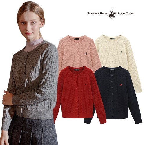 [비버리힐스폴로클럽]여성 라운드넥 케이블 니트 가디건 TK378