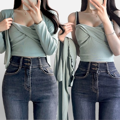 스트릿제이 슬리브리스 민소매 나시 카디건 세트 가디건 셋트