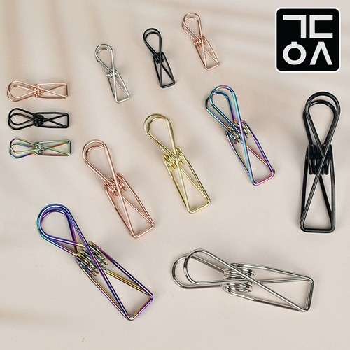 간단 와이어 리본 집게 사무용 클립 컬러 디자인 문구용 종이 서류 문서 크립 책집게, 1-01. 소형 골드 7mm