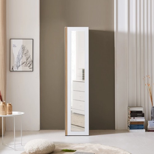 솜씨방가구 로즈모던장롱 거울형 쪽장(이단봉형), 400 거울 틈새옷장 (이단봉형), 내추럴화이트