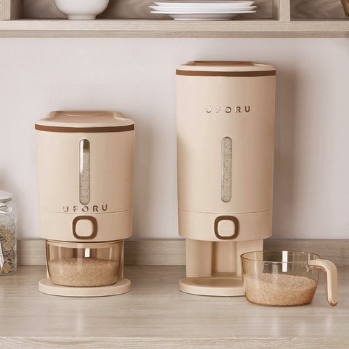 LINSHU 원터치 쌀통 밀폐 방습, 밀크브라운, 10kg, 1개