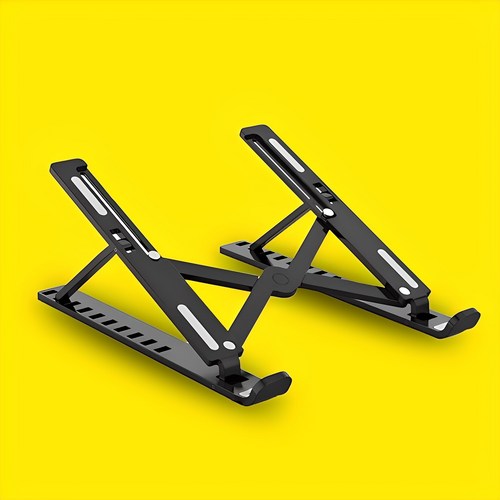 어뮤즈하우스 프리미엄 초경량 접이식 강화 ABS 노트북 거치대 + 파우치, 블랙, 1개