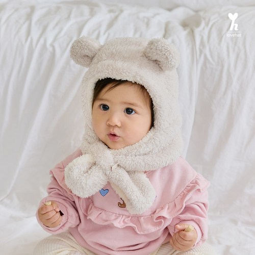 투톤베어 모자머플러 일체형 유아 아기털모자