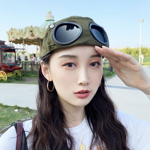 톡톡창고 고글 달린 비행사 볼캡 인싸 렌즈 캡모자 선글라스 야구모자 여성 힙합 햇빛차단