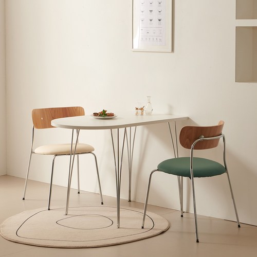 미드센추리 클로에 화이트 반타원 반원 테이블 식탁세트 1000 1200, 1000 화이트, 그린 의자2