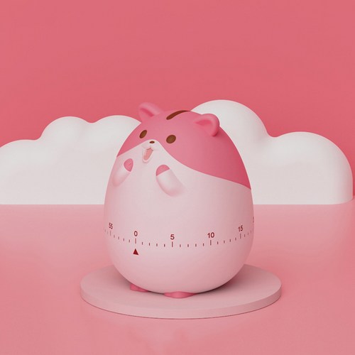 프라홈 기계식 수동 동물 운동 공부 타이머, 핑크 햄스터, 1개