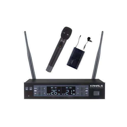 카날스 자동 2채널 MW620 무선마이크시스템 강의 행사용 송수신거리조절 혼선없는 깨끗한음질, 무선핸드+핀마이크
