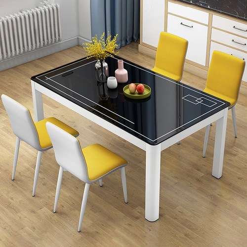 아우스 XL 모던식탁세트 4인용 강화유리식탁 세트 다이닝테이블 6인용 식탁세트의자 2인용, 블랙-식탁 1200mm + 옐로-의자 4개