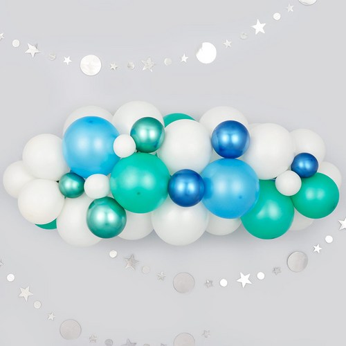 파티팡 풍선가랜드 만들기 세트 DIY 클라우드벌룬 오가닉벌룬 손펌프증정 장식방법동봉 파티용품 파티풍선 클라우드풍선 생일파티 생일풍선, 1개, 블루그린