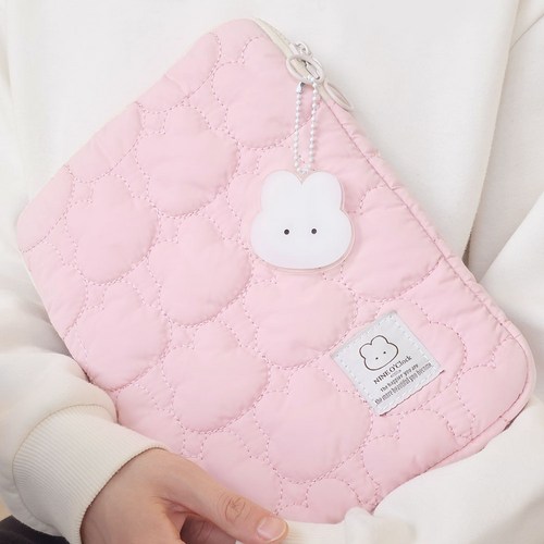 나인어클락 귀여운 토끼 노트북 아이패드 파우치 퀼트 태블릿 갤럭시탭 맥북 가방 11 13 14 15 16인치 스타일리쉬 키링, 핑크, L 15~16인치, 키링 추가하지 않음, 1개