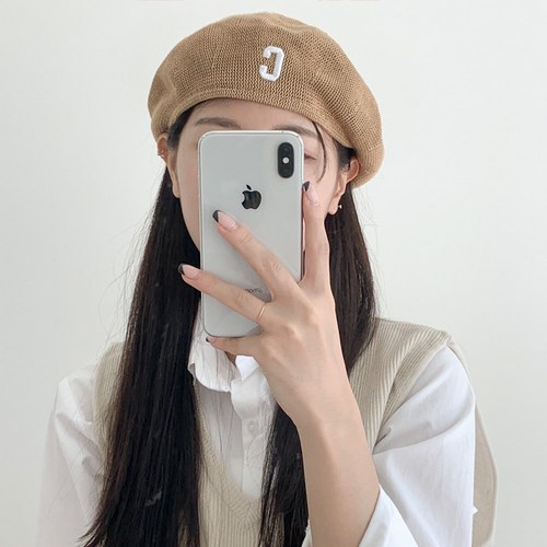 블루씨티 베레모 C자수 니트 모자