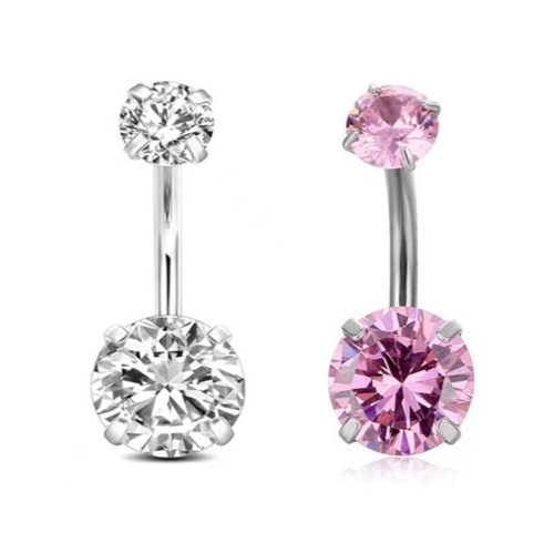 HPM샵 써지컬스틸 더블 쌍 하트 라운드 큐빅 배꼽 피어싱 2pc