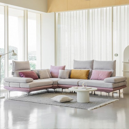 에블린 조야 패브릭 모듈 스윙 소파 4인용 코너형 (쿠션증정) (방문설치), 핑크+그레이 (코너형)