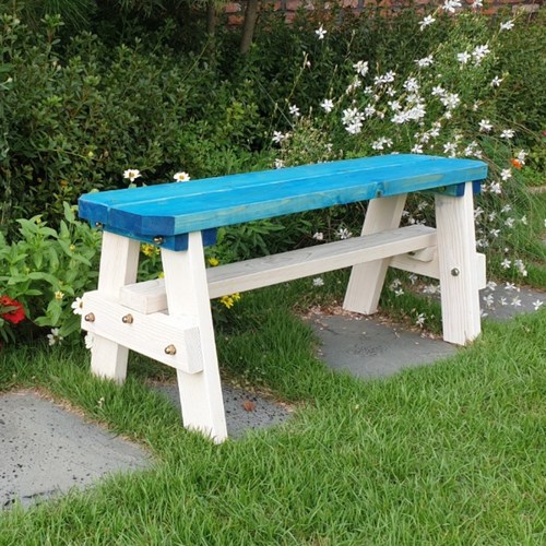 파인힐 야외 벤치 의자 야외용 공원 카페 정원 나무의자, 블루화이트, 2인용(1200mm)