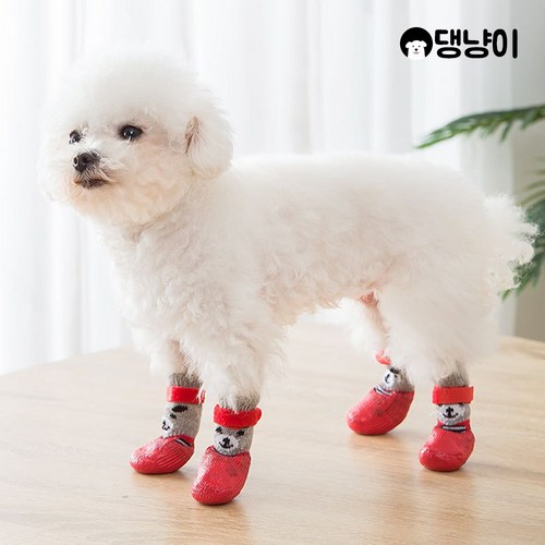 [댕냥이] 강아지 산책용품 방수 양말슈즈, 양말슈즈 레드 M, 단품, 단품