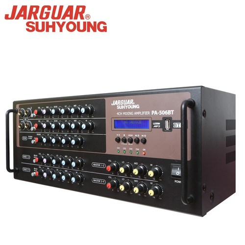 JARAUAR 블루투스앰프 PA-506BT 4채널 스테레오 블루투스 앰프 USB LED디스플레이 블루투스5.0 마이크단자4개 MP3 에코 음질 조절 720와트, 01.PA-506BT