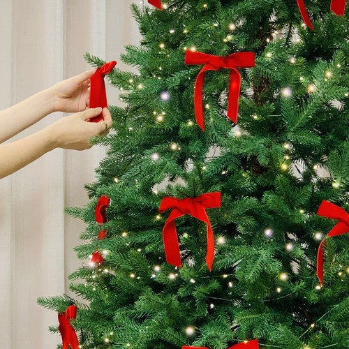 에버윈터 크리스마스 양면벨벳리본 오너먼트 크리스마스트리 장식 10p, 10개, 동일사이즈, 레드