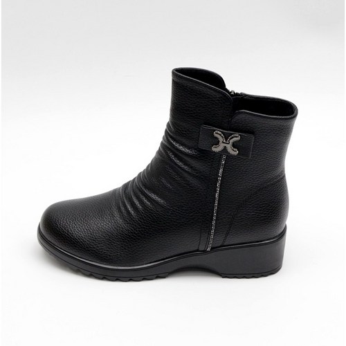 비비루 소가죽 발편한 발볼넓은 엄마 중년 겨울앵클부츠 4cm 통굽겨울신발