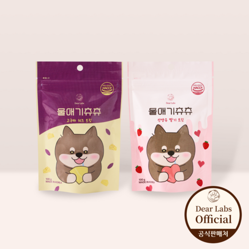 디어랩스 울애기츄츄 저알러지 노즈워크 트릿 강아지노즈워크간식 강아지훈련용 져키간식 노령견 저칼로리간식, 2개, 100g, 산양유딸기