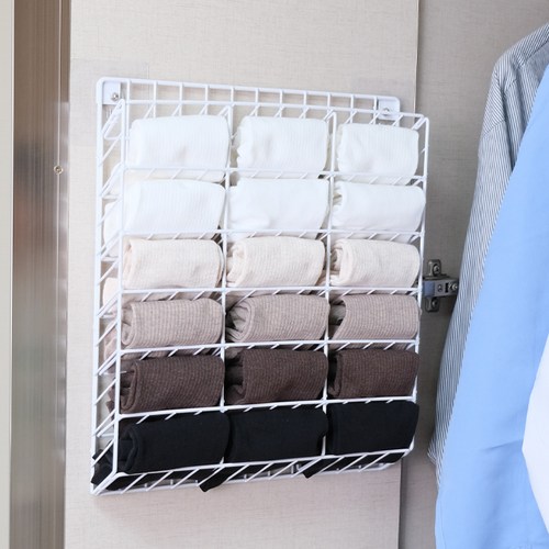 무타공 벽걸이 ****** 양말 브래지어 정리 수납 보관함, 벽걸이 팬티 양말 보관함 18구 화이트, 1개