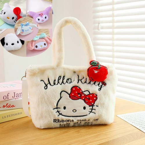 [산리오브로치증정] 산리오 보들보들 털 크로스백 가방 시나모롤 쿠로미 마이멜로디 포차코 헬로키티