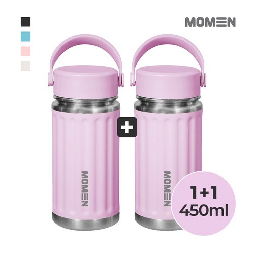 모멘 아루가 스텐텀블러 이중진공 스텐 보온병 보온보냉 손잡이텀블러 304고급 스테인리스 예쁜텀블러 에코트리카페, (1+1) 베이비핑크, 1개, 450ml