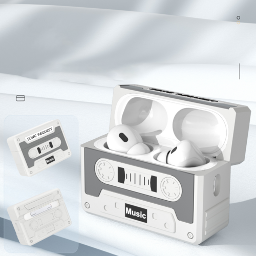 레트로감성 카세트테이프 에어팟케이스, 그레이, 1개