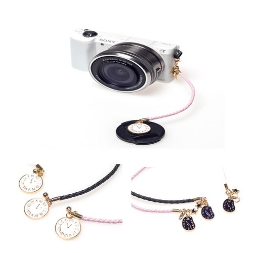 카메라 렌즈캡 분실방지 쥬얼리(타임시계), 블랙, 1개