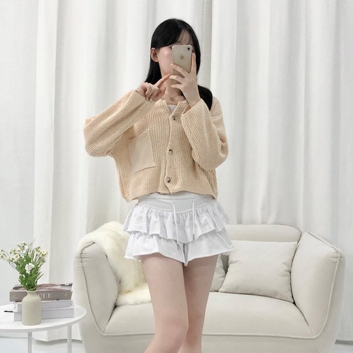 피어니스트 여성용 포켓 니트 캐주얼 숏 가디건