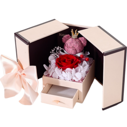 오로라 조화 선물상자 플라워 리본케이스, 1개, 레드