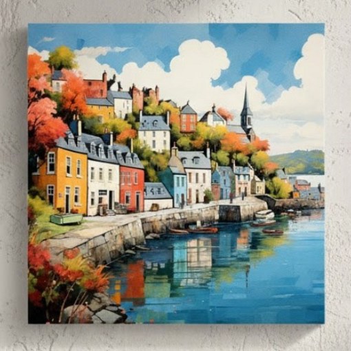북유럽 항구 도시 풍경 캔버스 액자 7 Moonlight Village
