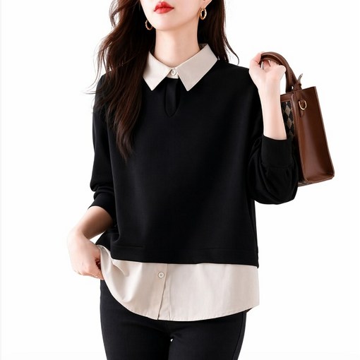 휠렉스 여성 봄 배색 카라 레이어드 블라우스 오피스룩 데일리 JT203