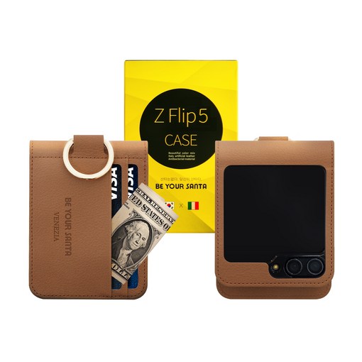 비유어산타 갤럭시 Z플립5 케이스 링 지갑 이태리원단 힌지보호 베네치아카드수납 나폴리카드수납불가