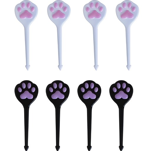 큐트미 고양이 발바닥 모양픽 도시락픽 화이트 4개 + 블랙 4개