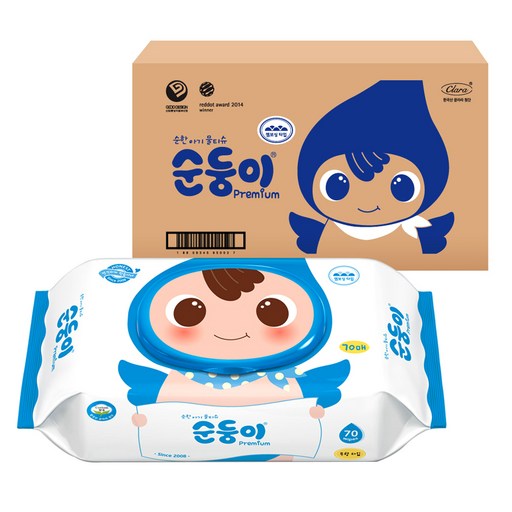 순둥이 프리미엄 엠보싱 유아물티슈 캡형 무향 NC-01
