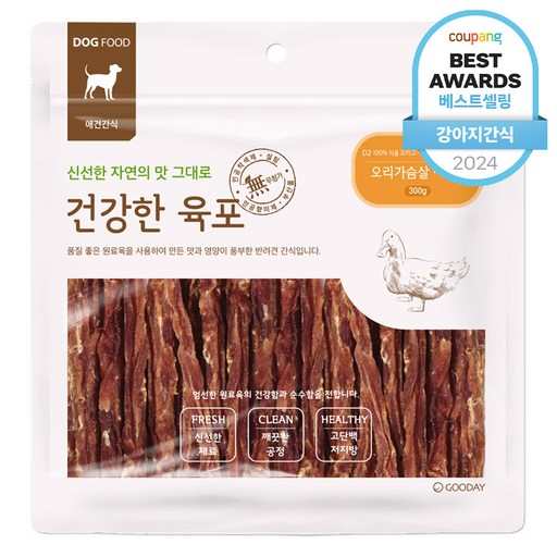 굿데이 건강한 육포 강아지 간식, 오리가슴살 스틱, 300g, 1개