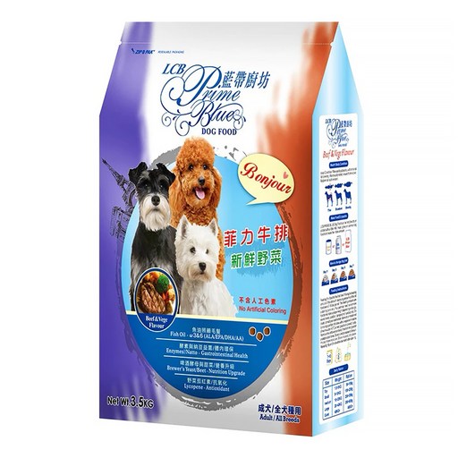 LCB 藍帶廚坊 成犬/全犬種用 乾飼料, 菲力牛排 + 新鮮野菜, 3.5kg, 1袋