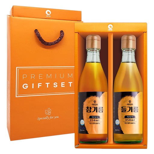 대현상회 저온압착 국산 참기름 들기름 350ml 2병 선물세트