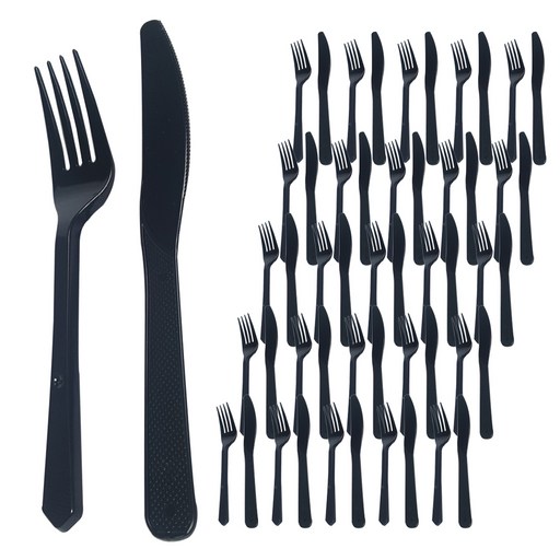 투고팩 위생적인 개별 포장 블랙 일회용 포크 50p + 나이프 50p 세트