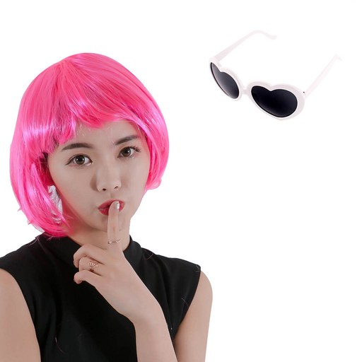 단발머리가발 + 하트안경