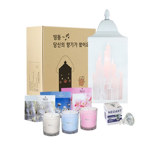 도시야경 캔들워머 사각 화이트 중 + 프라이스 리자타 캔들 3종 + 할로겐 전구 선물세트