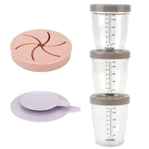 봉봉 이유식보관용기 세트 트라이탄 볼 240ml x 3p + 흡착판 + 스낵캡