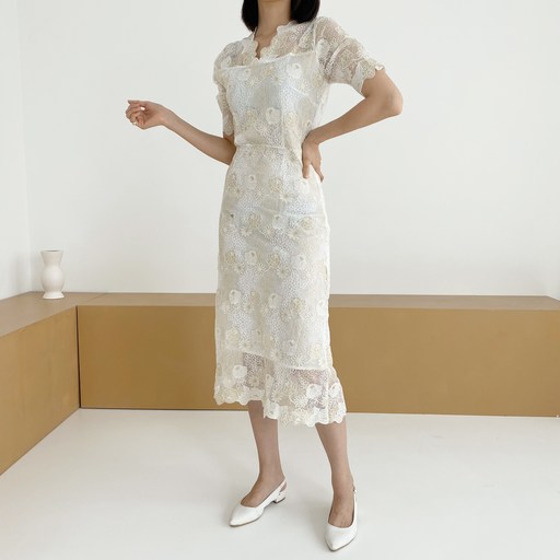 필베리 시스루 레이스 셀프웨딩 드레스 + 초커 세트