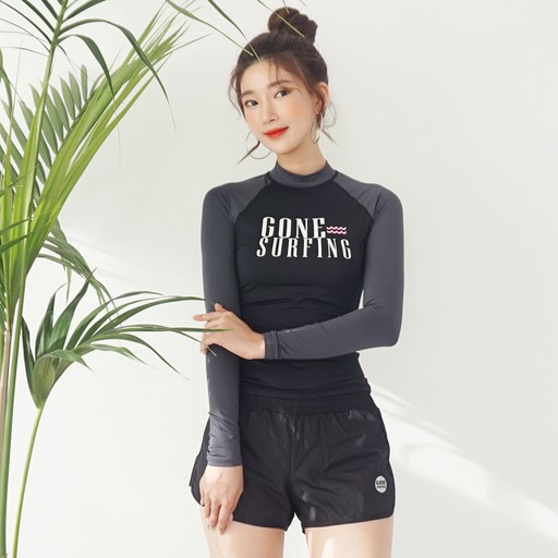 나야스타일 여성용 래쉬가드 서핑그레이 상의