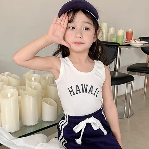 꼰띠키즈 여아용 통기성 하와이 민소매 티
