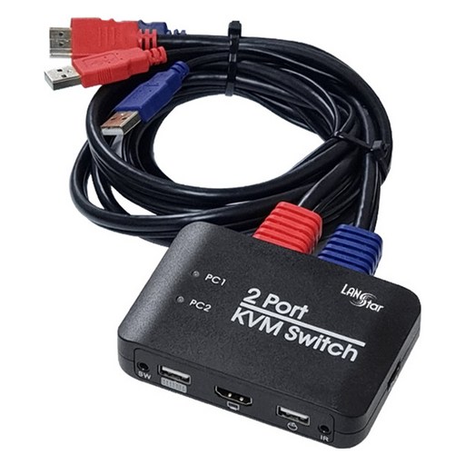 랜스타 케이블일체형 HDMI 1.4 KVM 2대 1 스위치 4K 30Hz 블랙