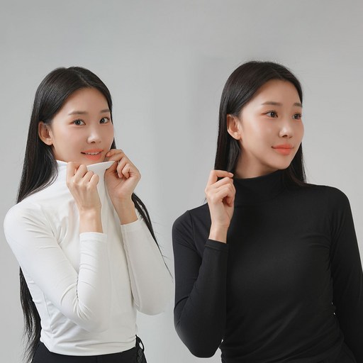 페리힐즈 여성용 히트업 브라캡 내장 기모 목폴라 노브라 골프 이너웨어 티셔츠 2종 세트