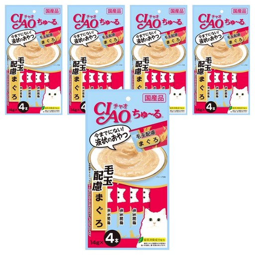 INABA CIAO 啾嚕 化毛配方肉泥, 鮪魚, 56g, 5袋